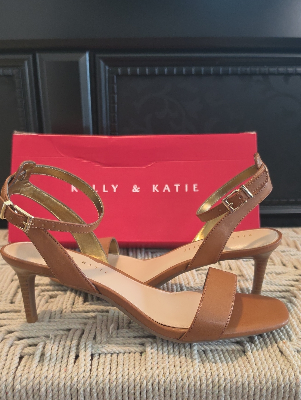 Kelly & Katie Brown Ankle-Strap Kitten Heel Sandals